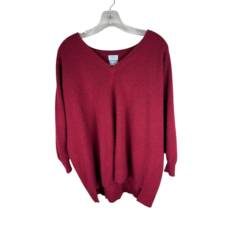 Hania by Anya Cole Burgundy 100% Cashmere V-Neck Sweater Made in Scotland XL